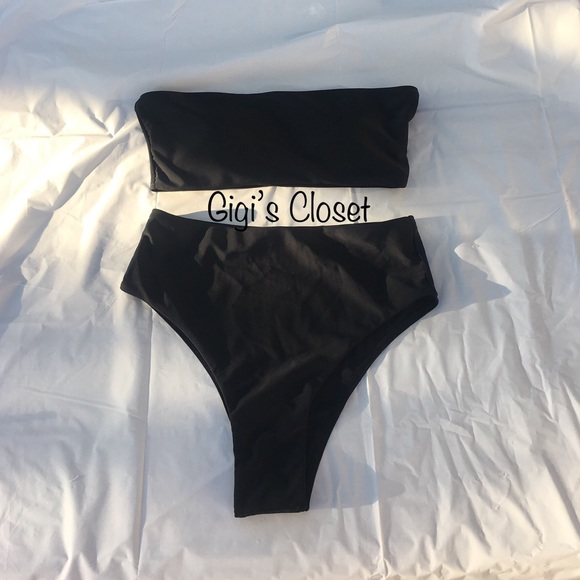 Bandeau Bikini High Waisted BLACK - Picture 2 of 8